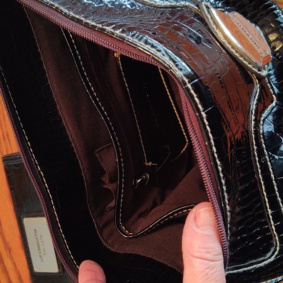 Liz Claiborne Vegan Patent Leather Purse, Wallet, Keychain Set Black - Picture 8 of 16